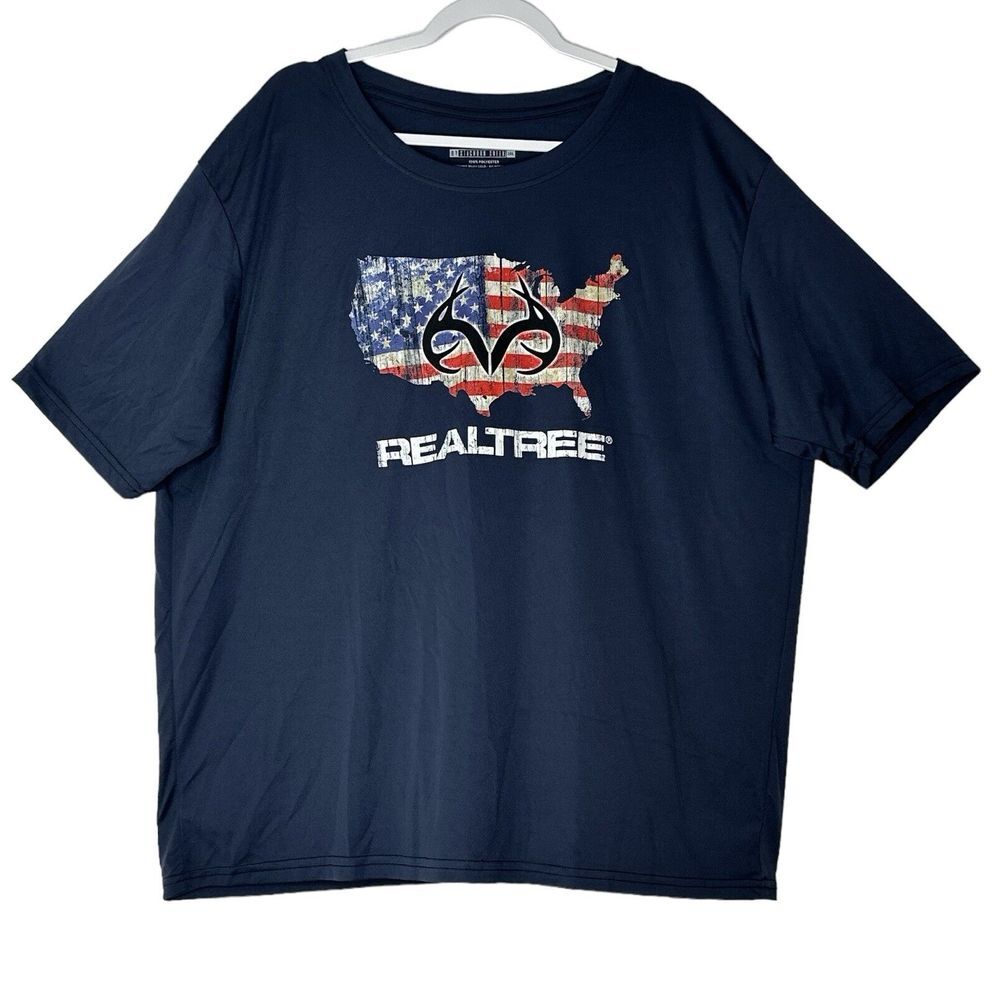 Realtree T-Shirt Men's 2XL Short Sleeve Navy Blue Camping Outdoor Athletic